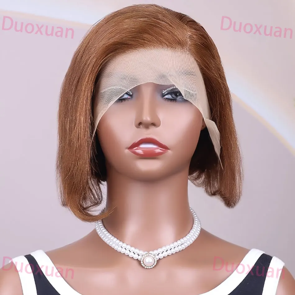 # 4 الشوكولاته براون عابث قطع الباروكات شعر الإنسان مستقيم 13x4 الدانتيل شعر مستعار أمامي قصير بوب شعر مستعار شعر الإنسان 99J بورجوندي # 27 شقراء عسلي