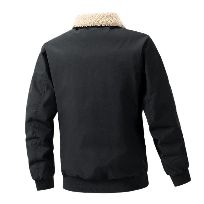 Winter Warm Bomber Jacket with Fleece Collar Full‑Zip Long‑Sleeve Outerwear Coat Multi Zipper Pockets Casual Thermal Outer Tops