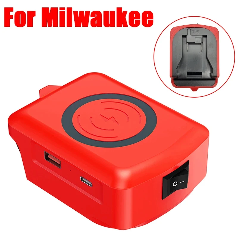 Schneller Kabelloser Ladeadapter für Makita/Milwaukee/Dewalt 18V Akku - mit Typ-C & USB-Ausgang, Kabelloses Handy-Ladegerät
