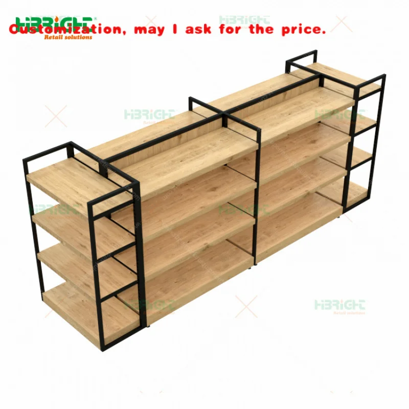 

custom.Luxury Wood & Metal Display Rack Liquor Store Racks Supermarket Shops Shelves