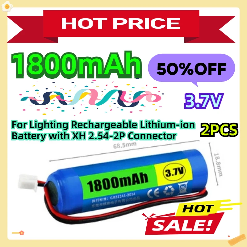 

3.7V 1800mAh 2pcs For Lighting Rechargeable Lithium-ion Battery with XH 2.54-2P Connector