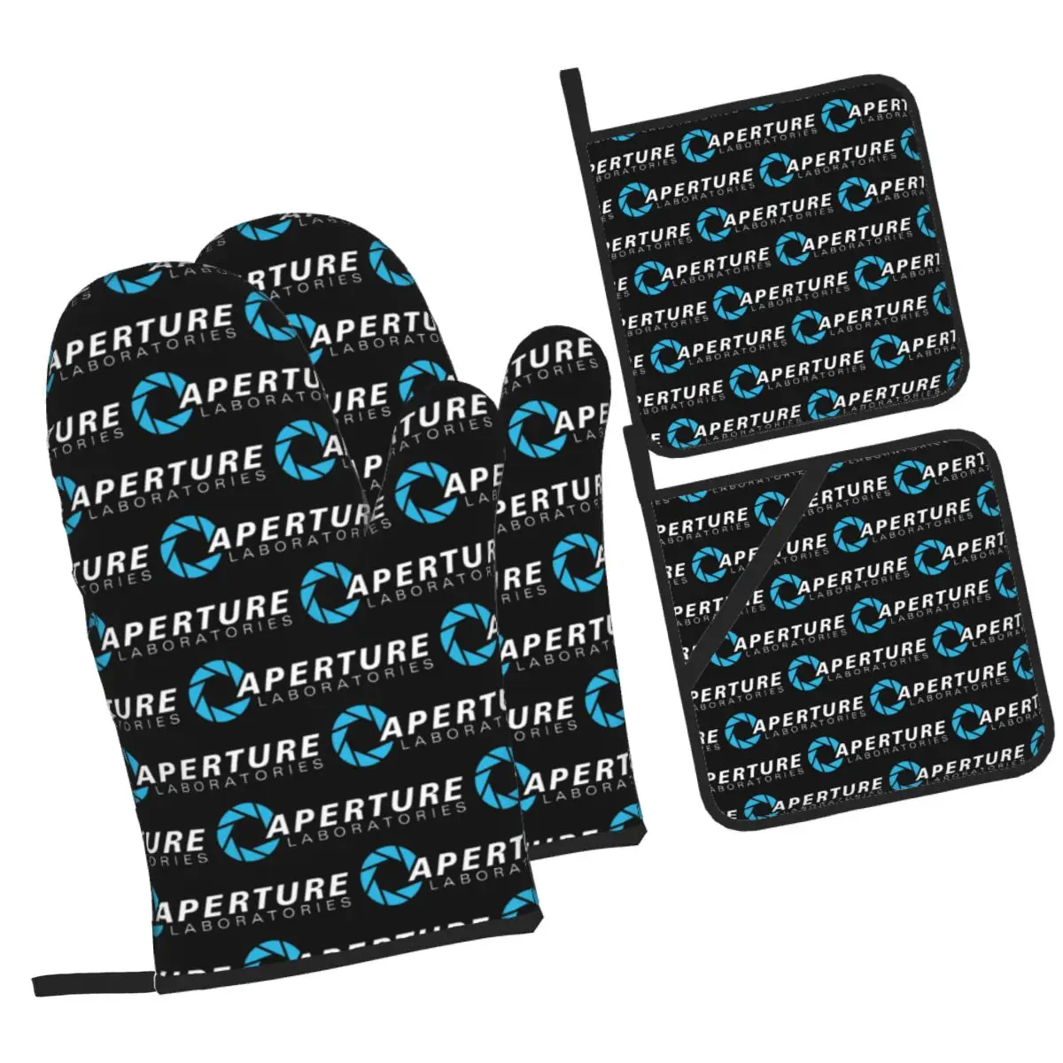 Aperture Science Laboratories - Portal Oven Mitts and Pot Holder Sets of 4 for Baking Cooking Grilling Resistant Non-Slip Gloves