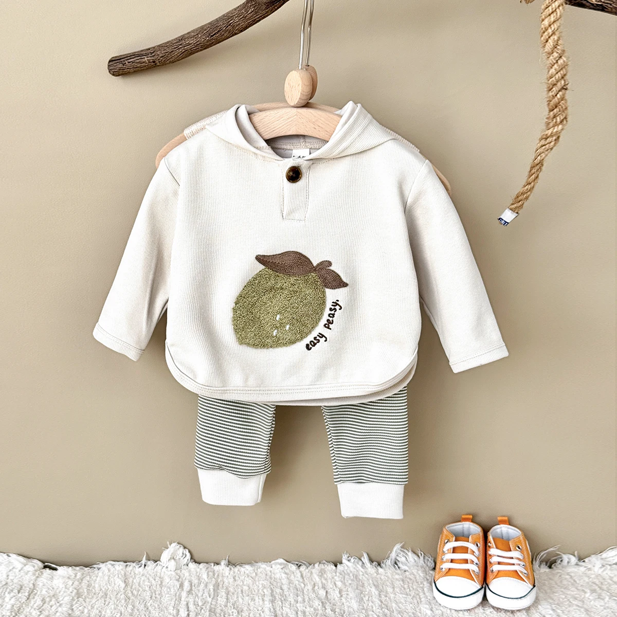 

Auttumn Cartoon Casual Childrens Set Baby Clothes Hoodie Fruit Long Sleeved+Striped Long pants 2 Pce/set 0-3Y Childrens Suit