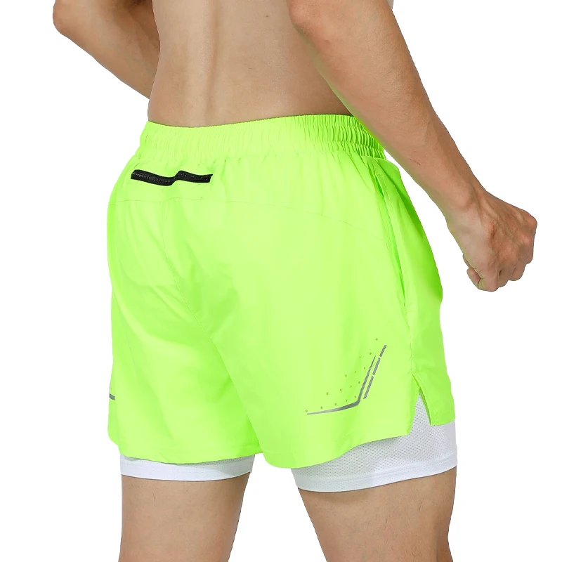 Men 2 in 1 Workout Shorts Running  2 In 1 Double-deck Quick Dry Gym Jogging Sports Shorts Reflective Training Short Pants