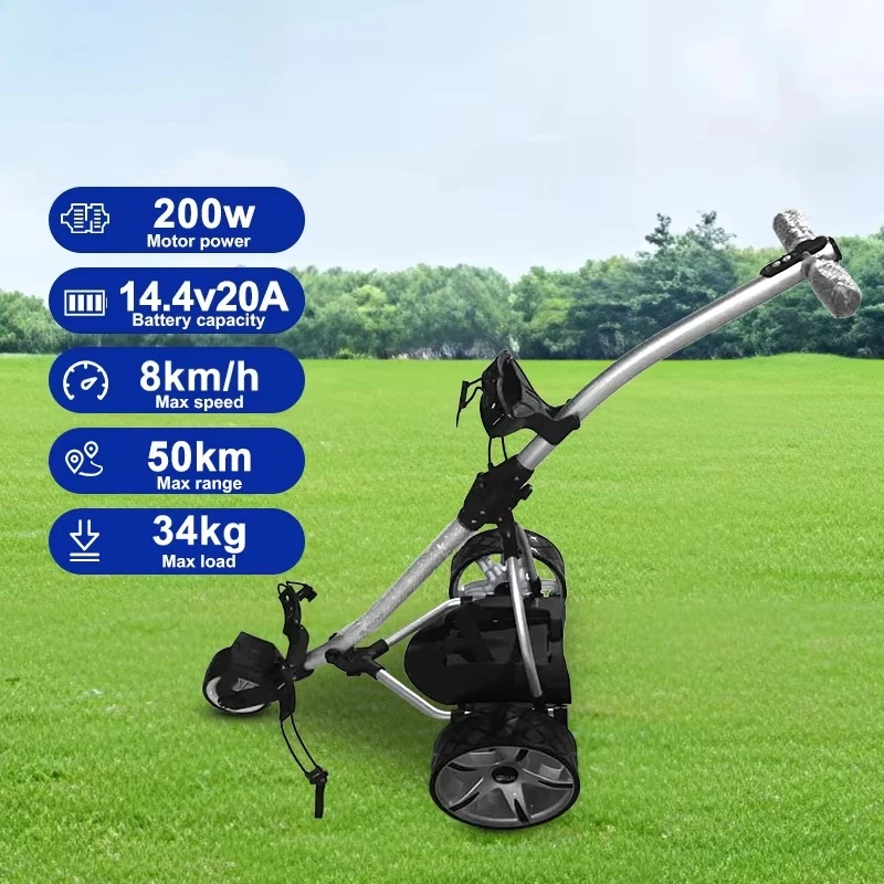 Foldable Electric Golf Trolley with Lithium Battery, Aluminum Alloy Frame  8km/h, Push Pull Cart Caddy Scooter Transporter Bag