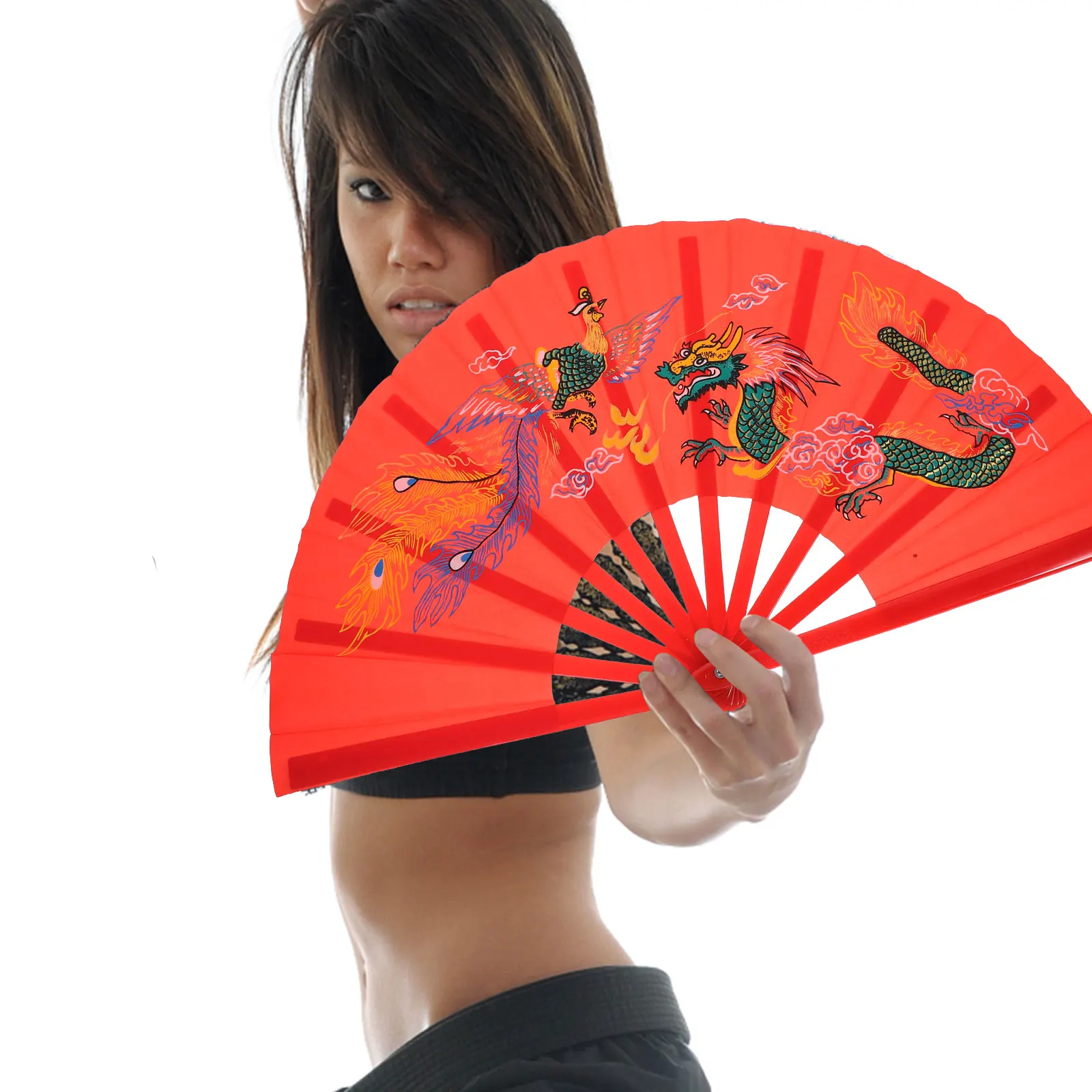 

Red Folding Hand for Tai Chi Martial Arts Dance Performance Portable Compact Chinese Summer Cooling Party Decoration Handheld