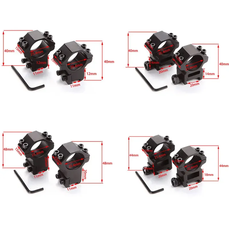 Un par de soportes de anillo para alcance de caza para Base de riel Picatinny de 11mm y 20mm, tubo óptico de alcance, adaptador de montaje para antorcha láser de 25,4mm y 30mm de diámetro