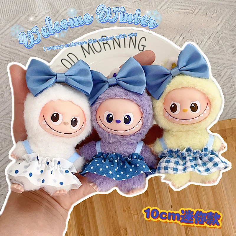 جديد دمية الزي ل LABUBU 4.0 Gen 10 سنتيمتر دبوس صغير لسلسلة الحب الأزرق سلسلة البولكا نقطة متقلب تنورة مع القوس اكسسوارات للشعر #2