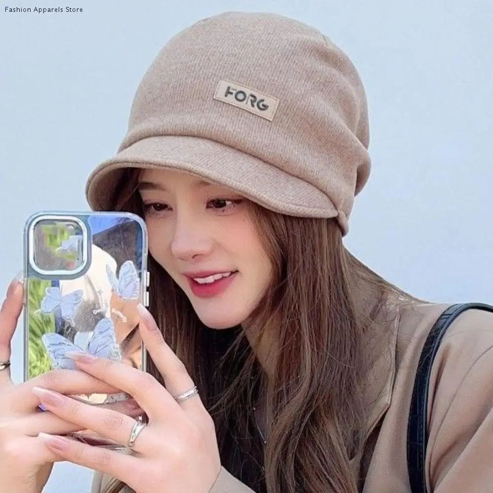

Versatile Soft Knitted Hat Elastic Thickened Peaked Cap Korean Style Pullover Cap Autumn