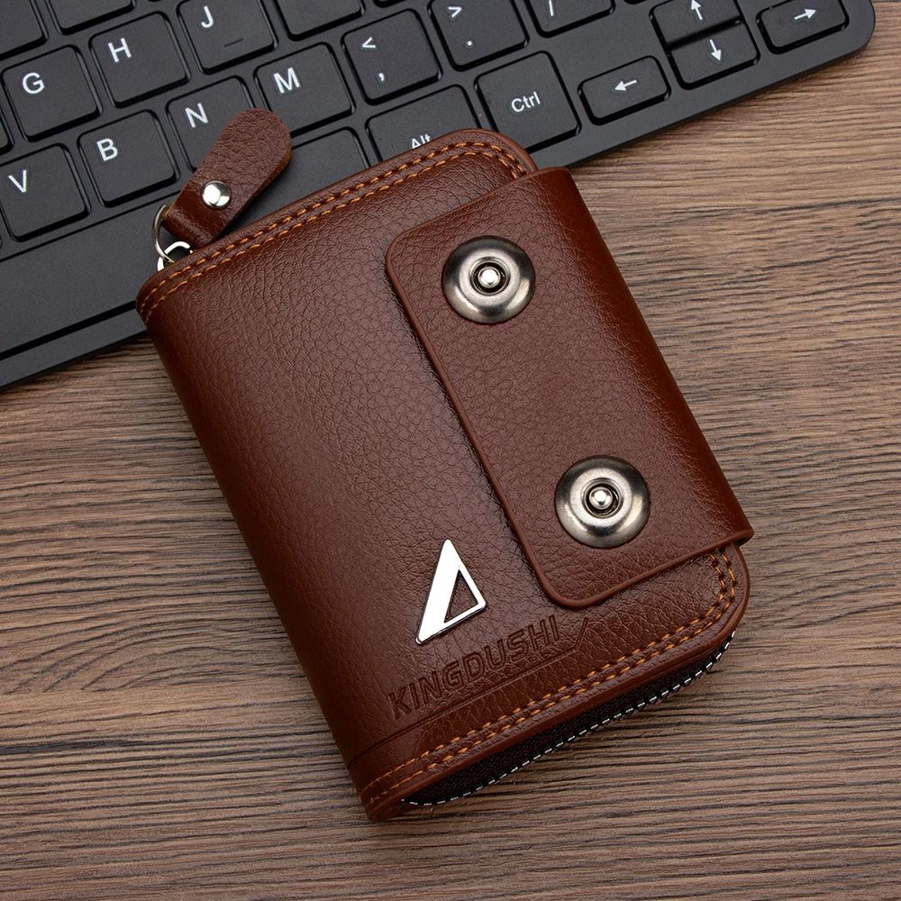 محفظة بإبزيم مزدوج، فتحة بطاقة متعددة، حامل بطاقات بسحاب، محفظة الجهاز للرجال، محفظة قصيرة للعملات المعدنية لتخزين العملات المعدنية للرجال يوميًا #5