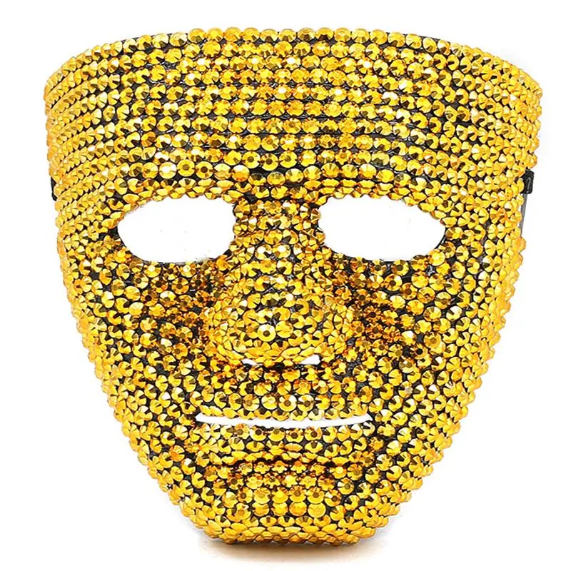 

Luxury Gold Rhinestone Full Face Mask Metal Diamond-embedded Masquerade Adults Halloween Carnival Party Cosplay Stage Show Props