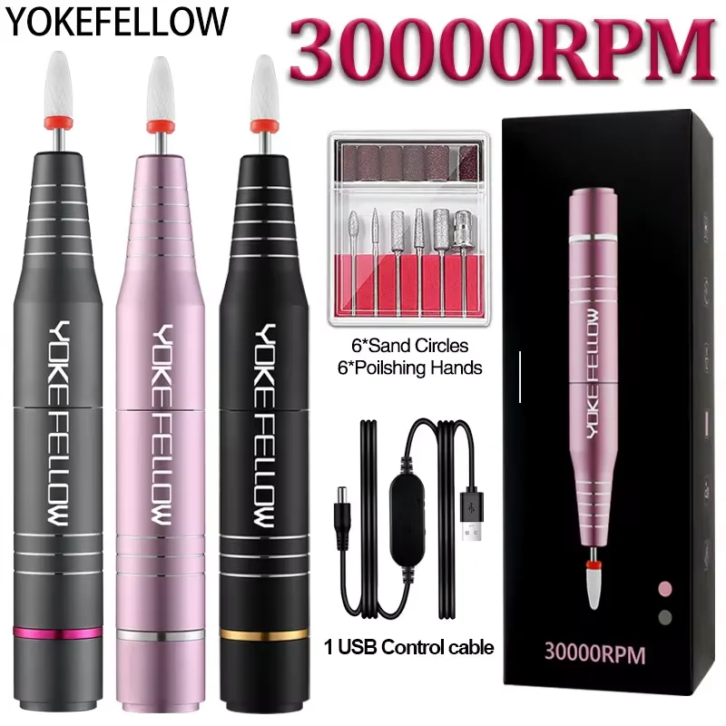 Yokefellow เครื่องที่กรอเล็บไฟฟ้า30000รอบต่อนาทีปากกาที่กรอเล็บไฟฟ้าแบบมืออาชีพอะคริลิคเจลทำเล็บร้านเสริมสวย