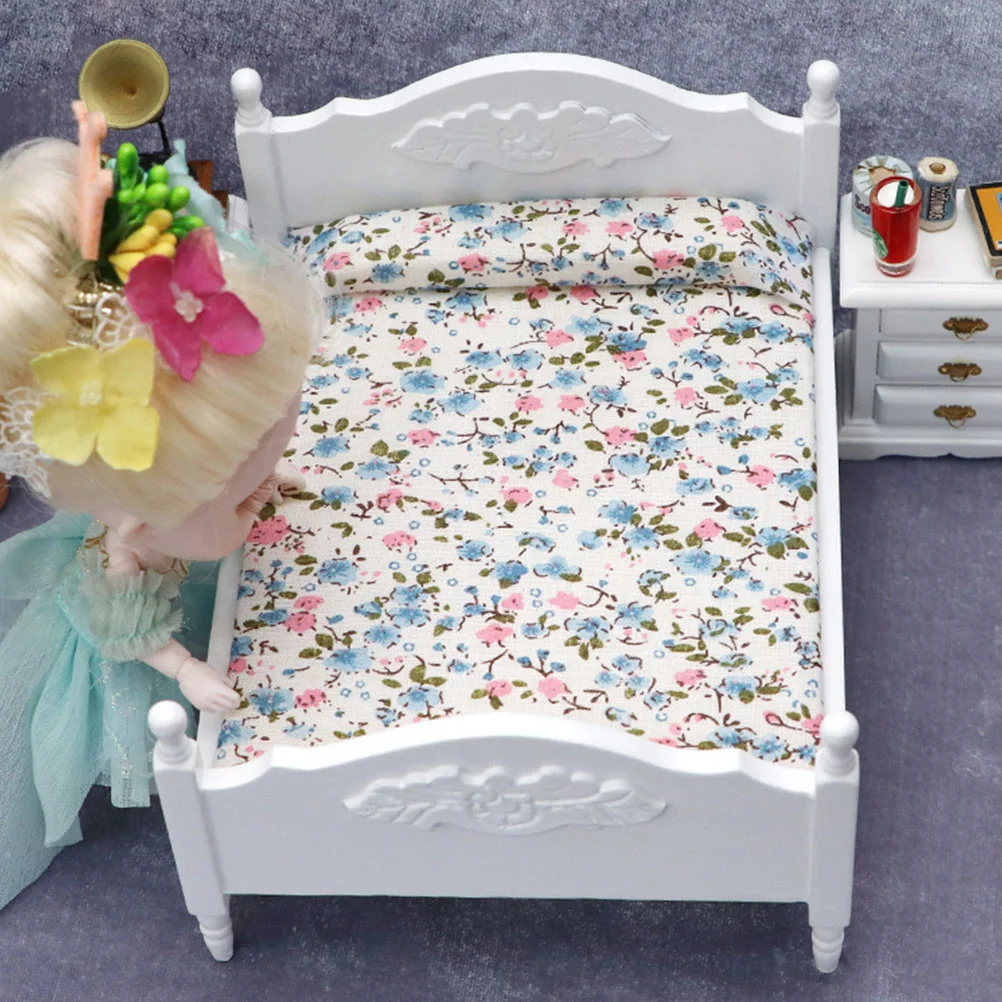 Mini Double Bed House Ornament Model Girl Twin Toy Furniture Fabric Micro Scene