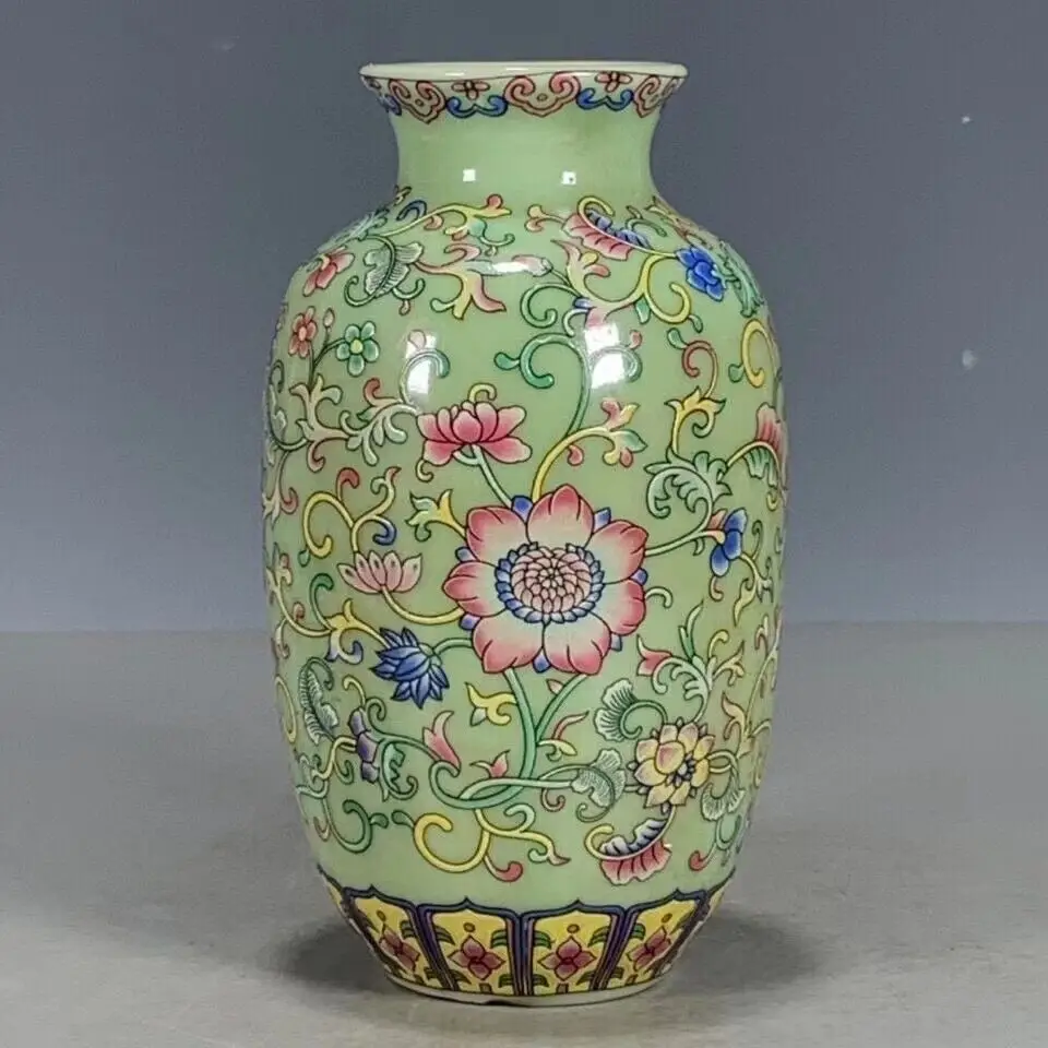 Antique Collection Qing Qianlong Blue Glazed Famille Rose Porcelain Vase Folk Art Collection Modern Exquisite Craft
