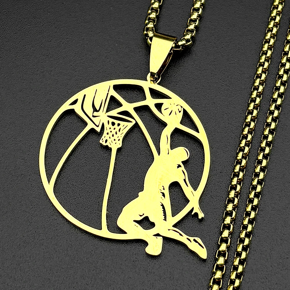 Slam Dunker Basketball-Anhänger-Halskette für Damen und Herren, Edelstahl, silberfarben, Sport-Stil, männliche Straßenkette, Schmuck, Geschenke – Detail 4