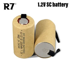 タブ付き充電式バッテリー,r7ブランド,sc,2200mah,1.2 v,サブc,NI-CDセル,電気ドリル,ドライバー用