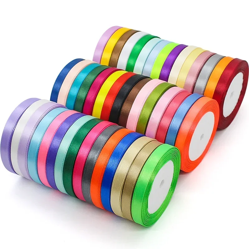 25 yardas/rollo de cintas de satén de 6mm-50mm, cinta navideña hecha a mano, decoración para fiesta de boda, cintas para envolver regalos de cumpleaños y Halloween