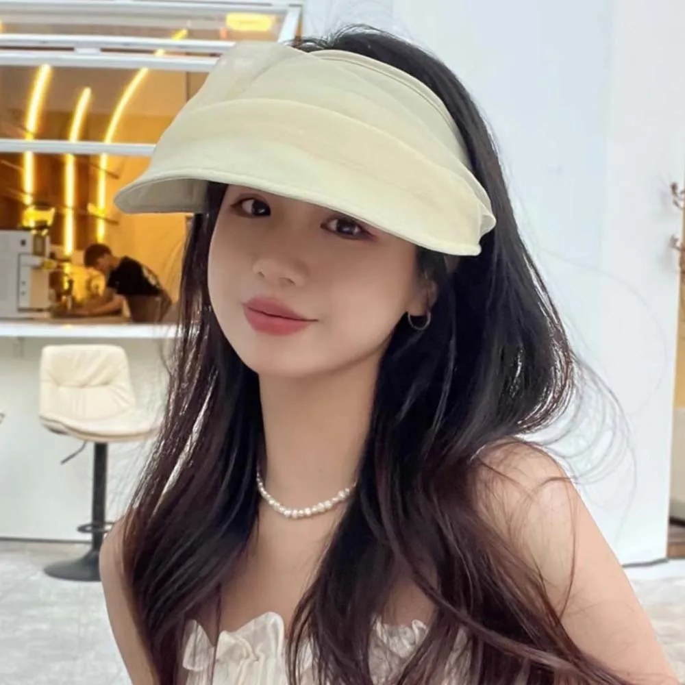 Portable Organza Visor Cap Breathable Solid Color Folding Sunshade Hat Headband Hair Hoop Sunscreen Empty Top Hat Vacation