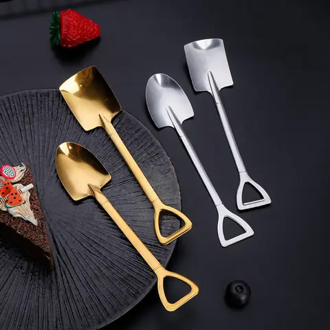 2 creative teaspoons/set, fashionable tableware, stainless steel coffee spoons, retro shovel ice cream spoons