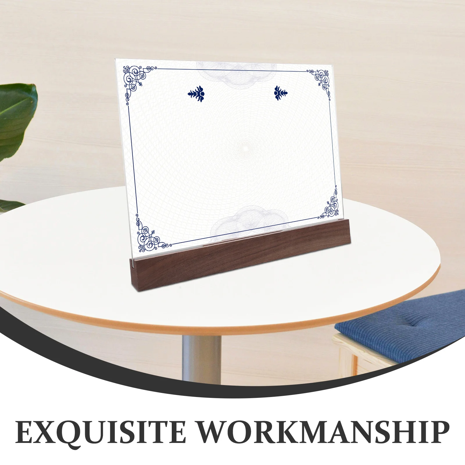 حامل علامة أكريليك، إطارات شفافة مزدوجة الجوانب، قاعدة من خشب الجوز، قائمة عرض، حامل شهادة الطيارة #6