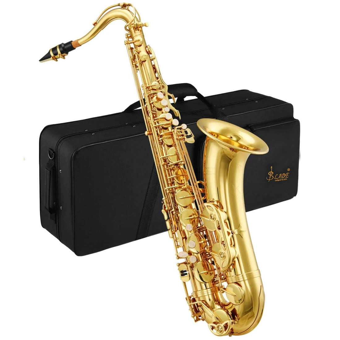 SLADE Gold Tenor Saxophone B Flat Tenor Sax Set Woodwind Instrument with Carrying Case Mouthpiece Cleaning Brush Parts