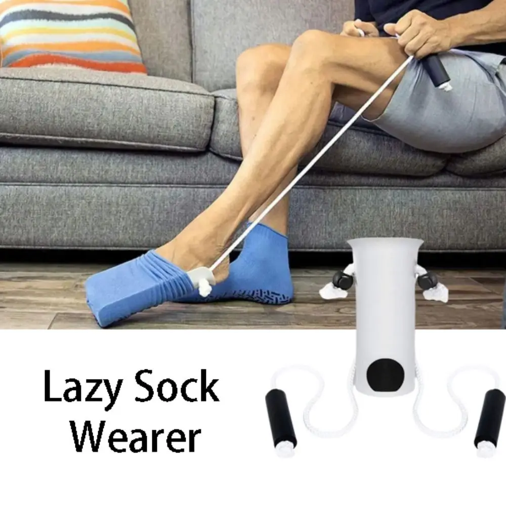Portable Design Socks Pulling Helper 80cm Pull Rope No Bending Design Sock Aid Device Easy Way To Put On Non-Slip Foam Handle