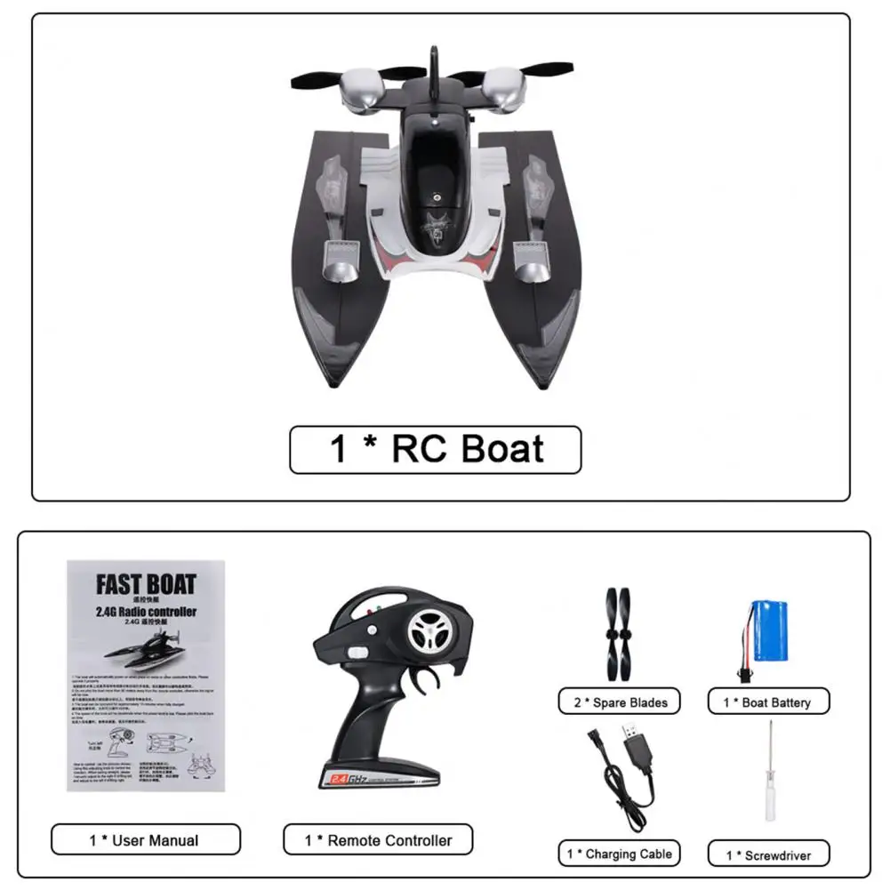 

1 Set Eco-friendly 2.4G Remote Control Speedboat Yacht Toys USB Charging RC Boat Toy Capsize Protection Children Gift