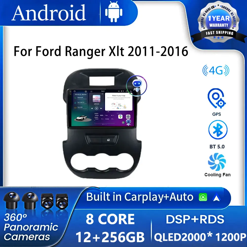 

Car Radio For Ford Ranger Xlt 2011-2016 Multimedia Navigation Video System 9 inch Android14 DSP 4G Lte GPS Audioradio Player BT