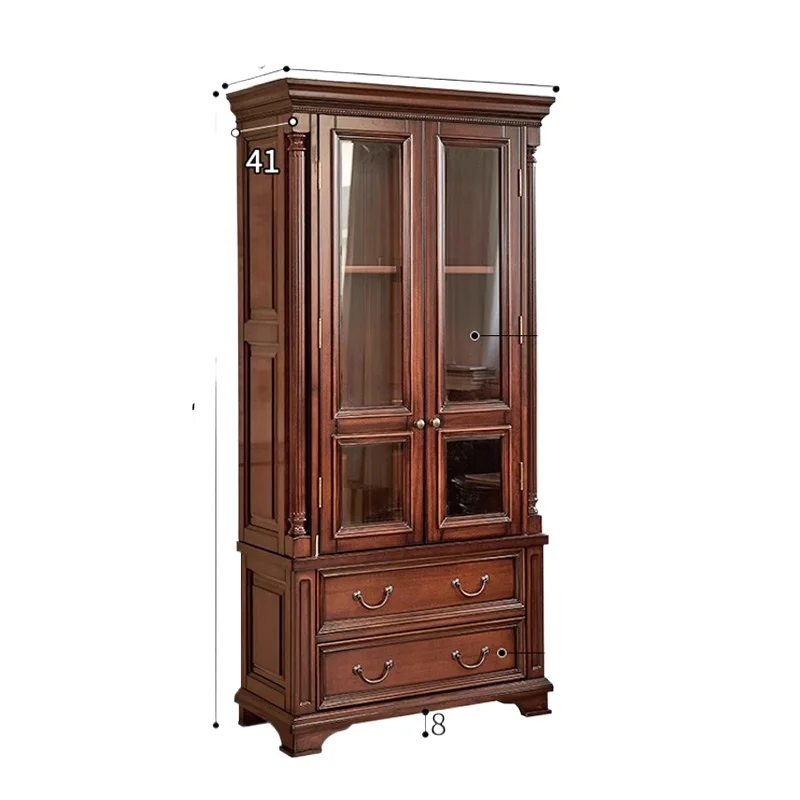 

American neoclassical gold silk teak all solid wood tall and short wine cabinet living room large side cabinet