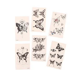 Autocollants de tatouage temporaire Kawaii pour femmes et hommes, transfert flash, art du cou et des mains, faux tatouages, papillon rose, étanche