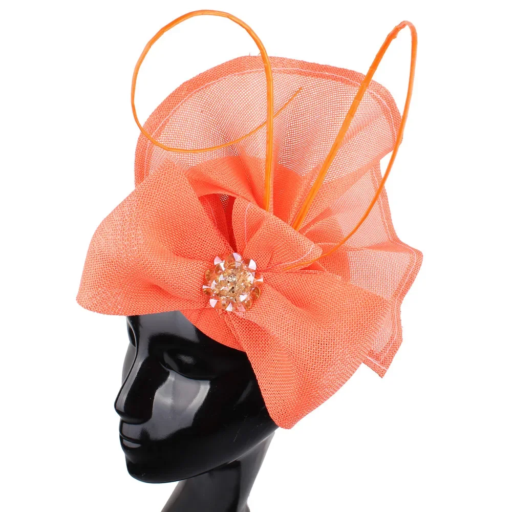 

Church Wedding Bow Fascinators For Women Hats Hair Clip Women Elegant Ladies Headwear Fedora Caps Feather Decoration Headpiece