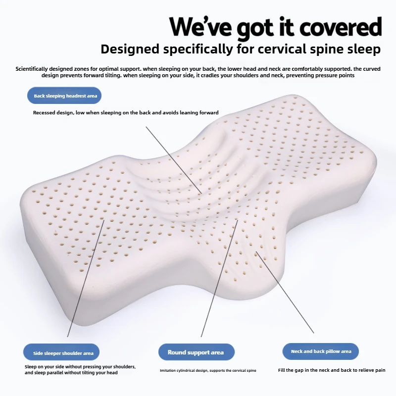 ‌Thai Latex Pillow Orthopedic Neck Support,Natural Rubber Core Contoured Pillow,Breathable Cervical ReliefEnhanced Comfort Home