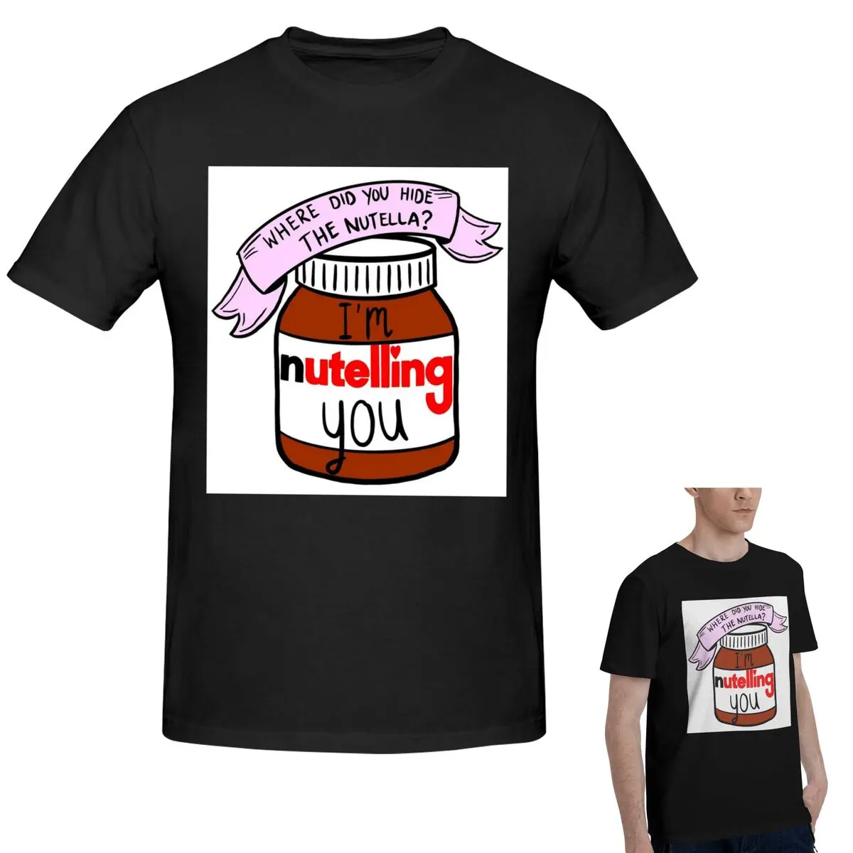 

Футболка Nutella из 100% хлопка, мужская классическая футболка большого размера, мужские летние рубашки с круглым вырезом, топы, S-6XL