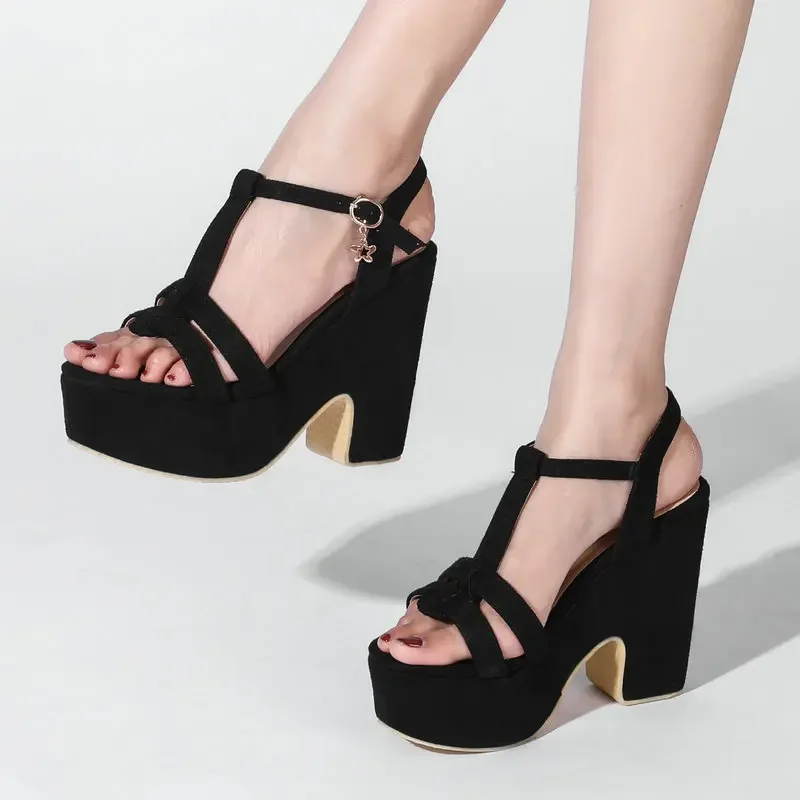 

Sianie Tianie Trendy Chic Green Open Toe T-strap Platform Sandals Chunky High Heels Party Office Career Women Shoes Sandals