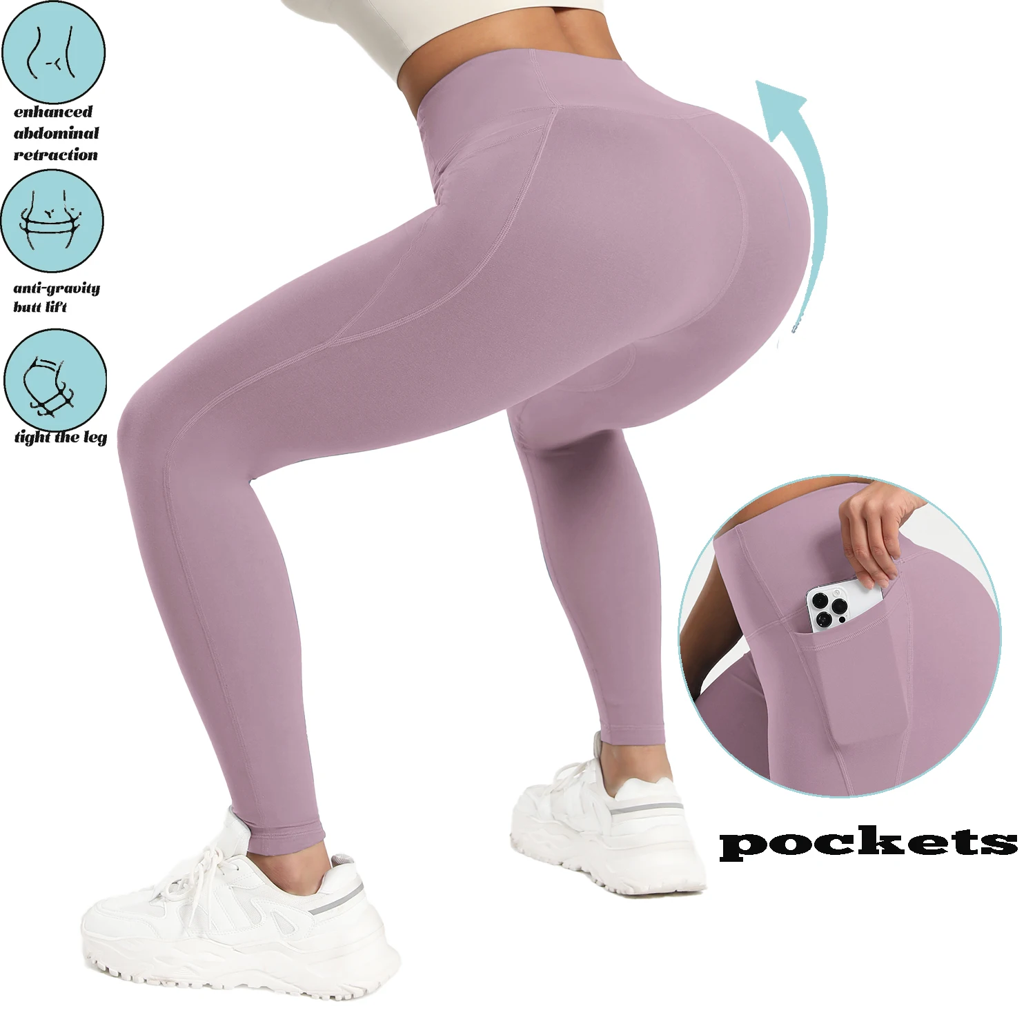 

Женские однотонные леггинсы с высокой талией и карманами, всесезонные повседневные спортивные штаны для бега, тренировок и фитнеса, йоги
