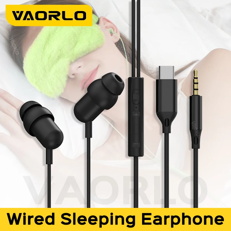 VAORLO 3.5MM AUX /Type C Digital Chip Wired Sleeping Earphones With Microphone Wire Control In Ear Headset For Samsung iPhone 15