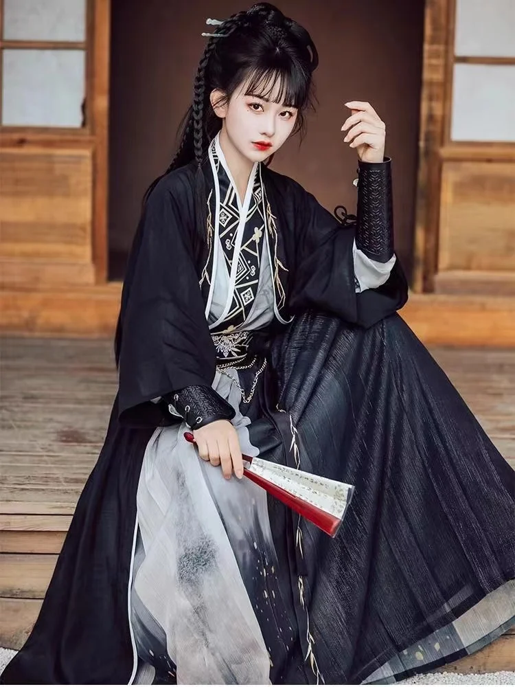 Ancient Swordsman Embroidery Hanfu Dress Set Men Women Song Dynasty Beizi Skirt Costume Stylish Carnival Cosplay Outfit Boy Girl