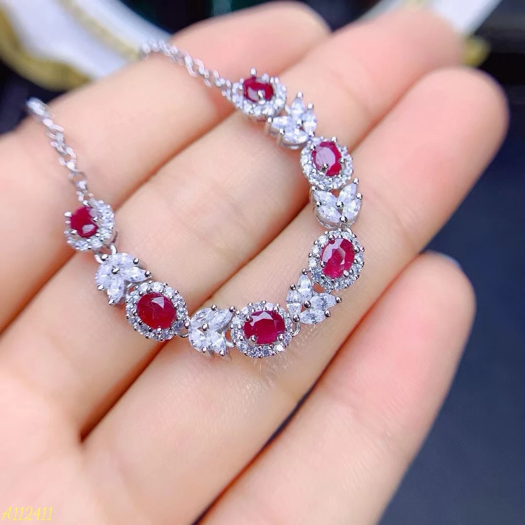 KJJEAXCMY Fine Jewelry Natural Ruby Women's Bracelet S925 Pure Silver Exquisite Inlaid High Clarity Gem Support Testing