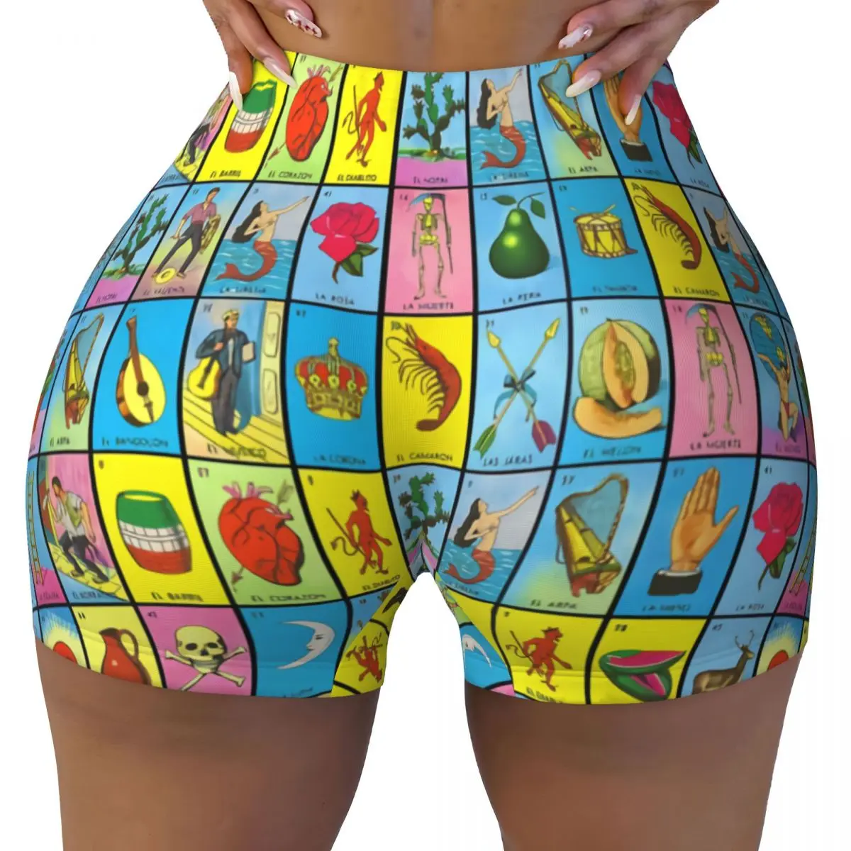 Custom Loteria Card Mexican Bingo Lottery Workout Shorts Women Gym Volleyball Biker Yoga Shorts