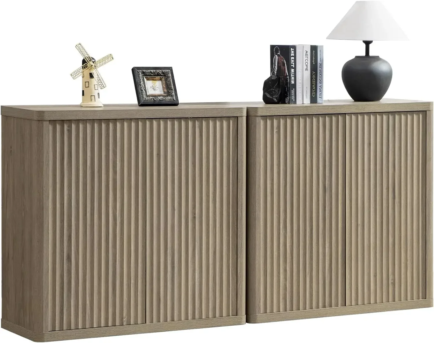 Buffet Cabinet with Storage Sideboard Accent Modern Credenza with Doors & Shelves Fluted Media Console Wood Coffee Bar Table