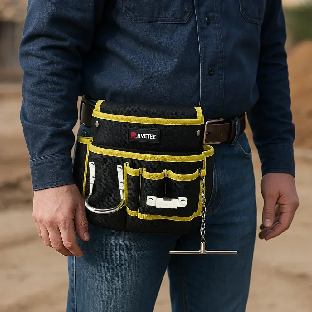 

RVETEE новая многофункциональная поясная сумка для инструментов с задним крючком, обновленный ремень для сумки для инструментов, органайзер для инструментов электрика, мужской подарок