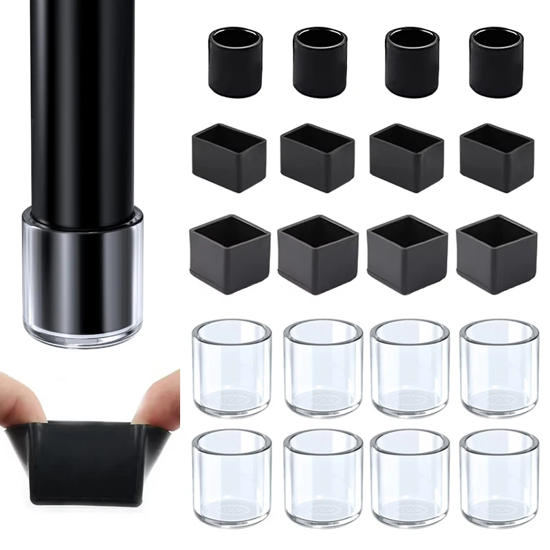 

4pcs Square Silicone Chair Leg Caps Transparent Non-slips Table Foot Dust Cover Floor Protector Pads Pipe Plugs Leveling Feet