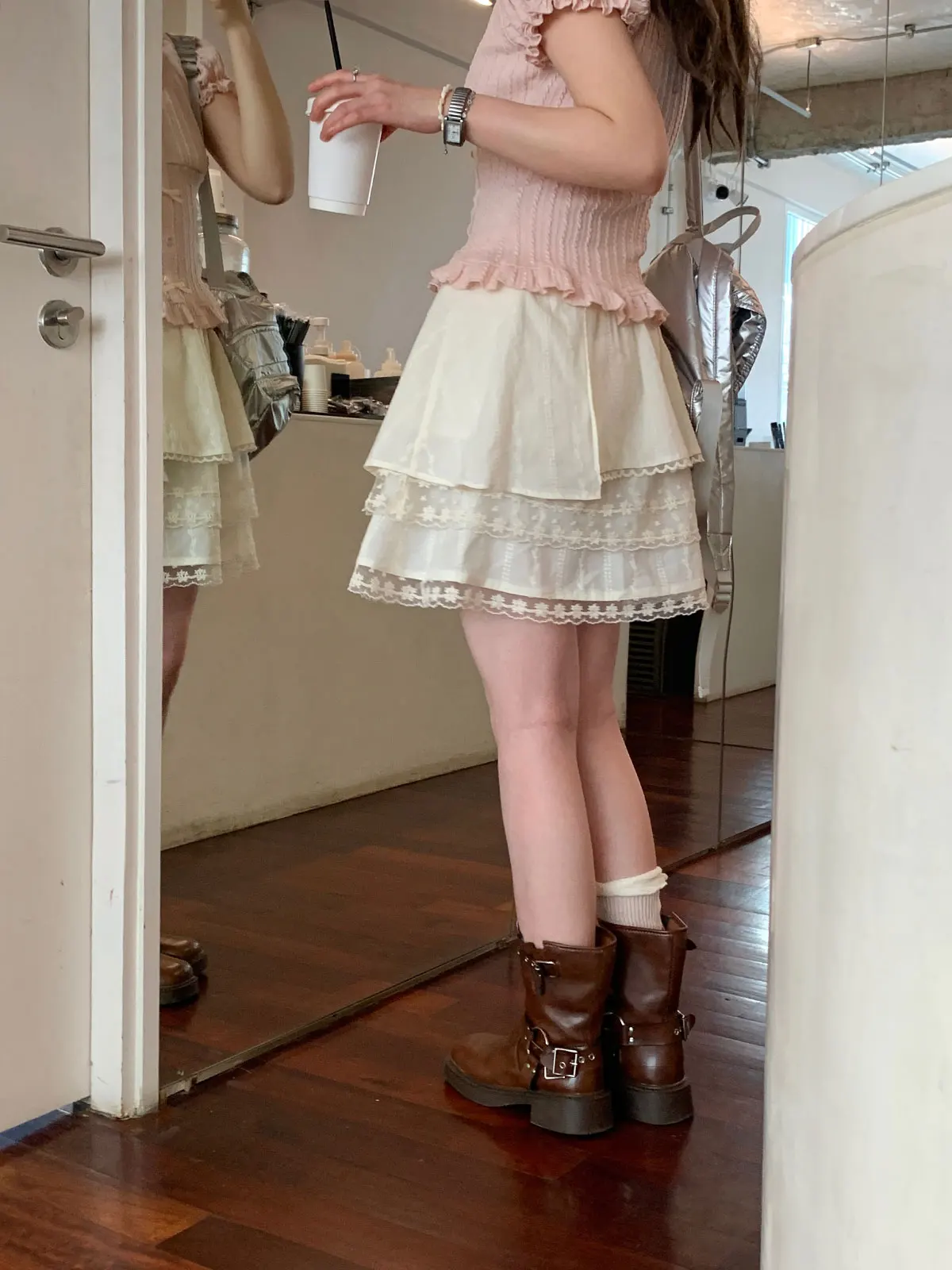 

Lace Patchwork f Skirt Women's Summer 2025 New Sle Large Size ort Skirt Cheese Eating Big Mouth Malt Color adient