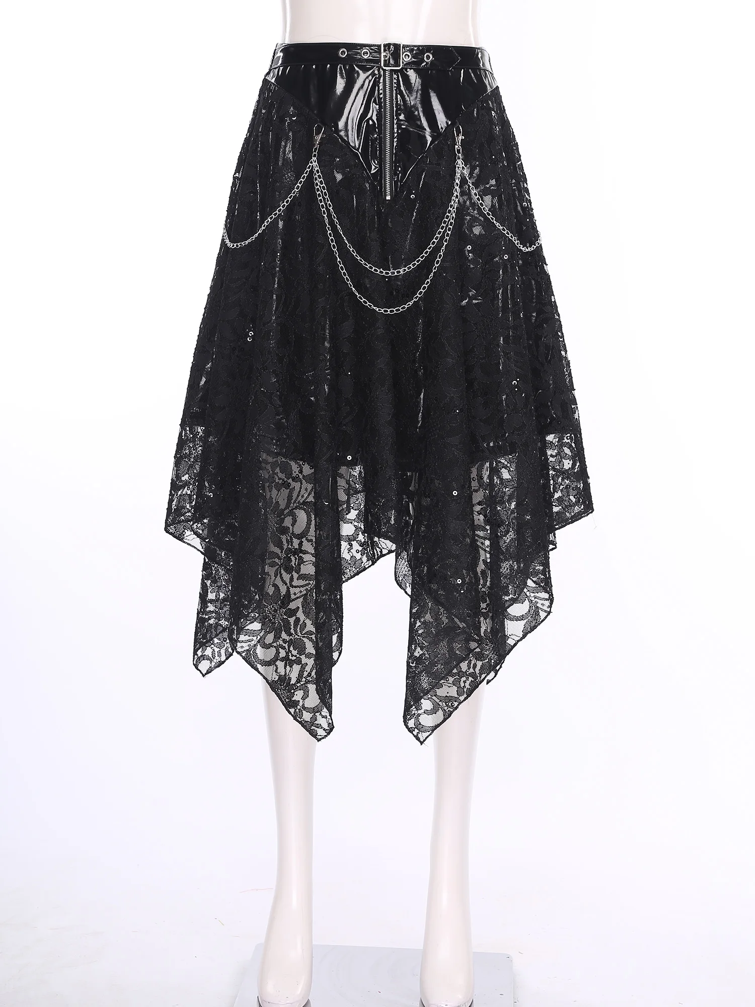 

Women Black Mid-half Lace Renaissance Skirt High Waist Medieval Floral Lace Chains Skirt for Halloween Gothic Cosplay Skirts