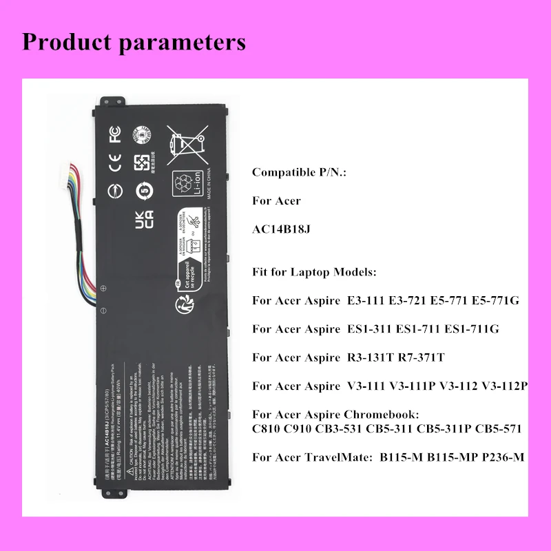 New AC14B18J Battery For Acer Aspire E3-111 721 E5-771 771G ES1-311 711 711G R3-131T R7-371T V3-111 111P 112 112P