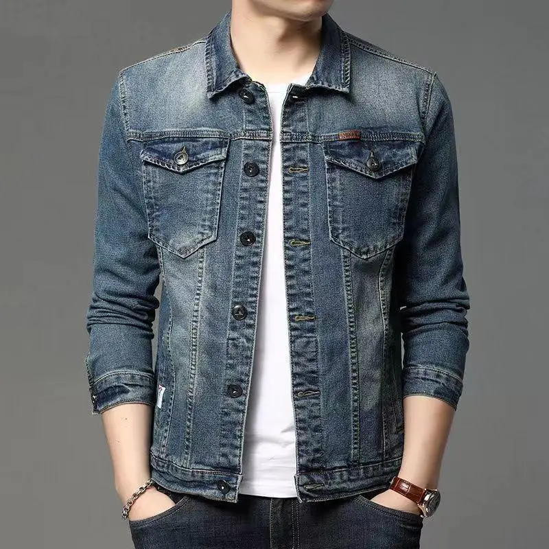 

Spring Autumn 2025 Trendy Brand Men's Denim Jacket Korean Handsome Slim Youth Motorcycle Jacket Retro Top Clothing Winter Jacket