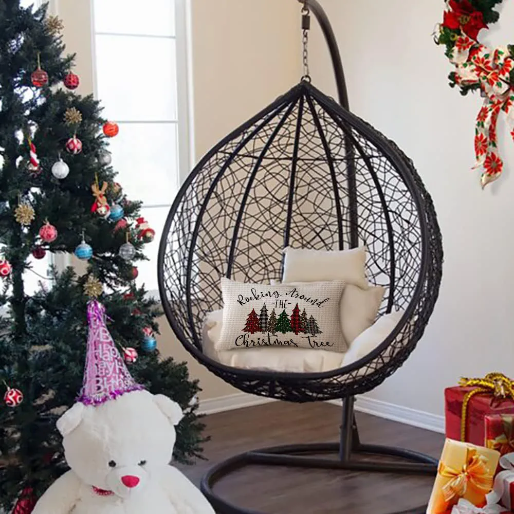 Sarung bantal Sofa dekoratif Merry Natal 30x50cm, sarung bantal lempar Linen Dekorasi Rumah