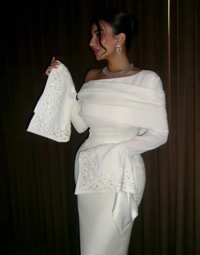 Customized High Quality Floor Length Full Sleeves Wrinkle Zipper Beaded Prom Evening Dresses Women  Abiye Uzun Elbise Modelleri