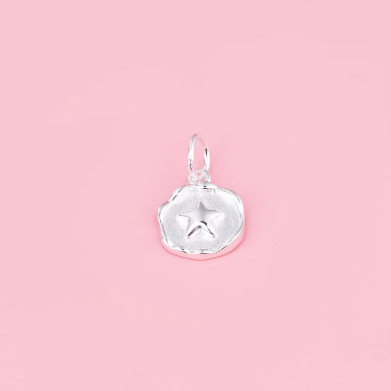 S925 Sterling silver gold plated round moon Heart cross tag necklace bracelet pendant accessories diy accessories