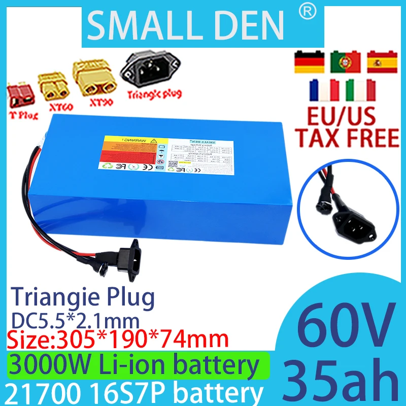 60V35ah 21700 16S7P lithium-ion battery pack 3000W off-road vehicle,bicycle camping,high-power,with 50A BMS+67.2V 2A3A5A charger